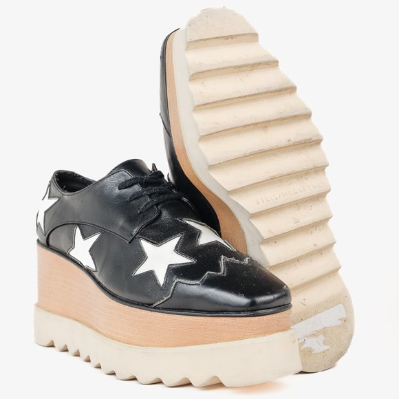 Stella McCartney Black White Star Vegan Elyse Platform Derby Shoes, Size 5 - Picture 4 of 10